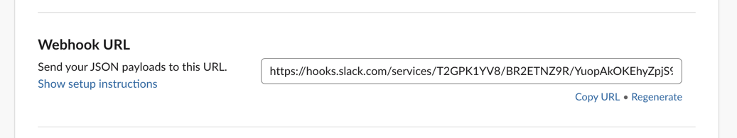 Copy the webhook url to paste it in bricks